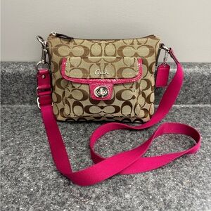 Coach Brown/Pink Signature C Canvas Swing Pack Crossbody/Shoulder Bag F45026